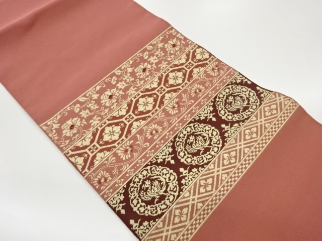 JAPANESE NAGOYA OBI / WOVEN STRIPE & FLOWER ARABESQUE